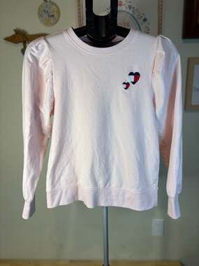 Tommy Hilfiger Girls Pink Puff Sleeve Sweatshirt with Heart Logo